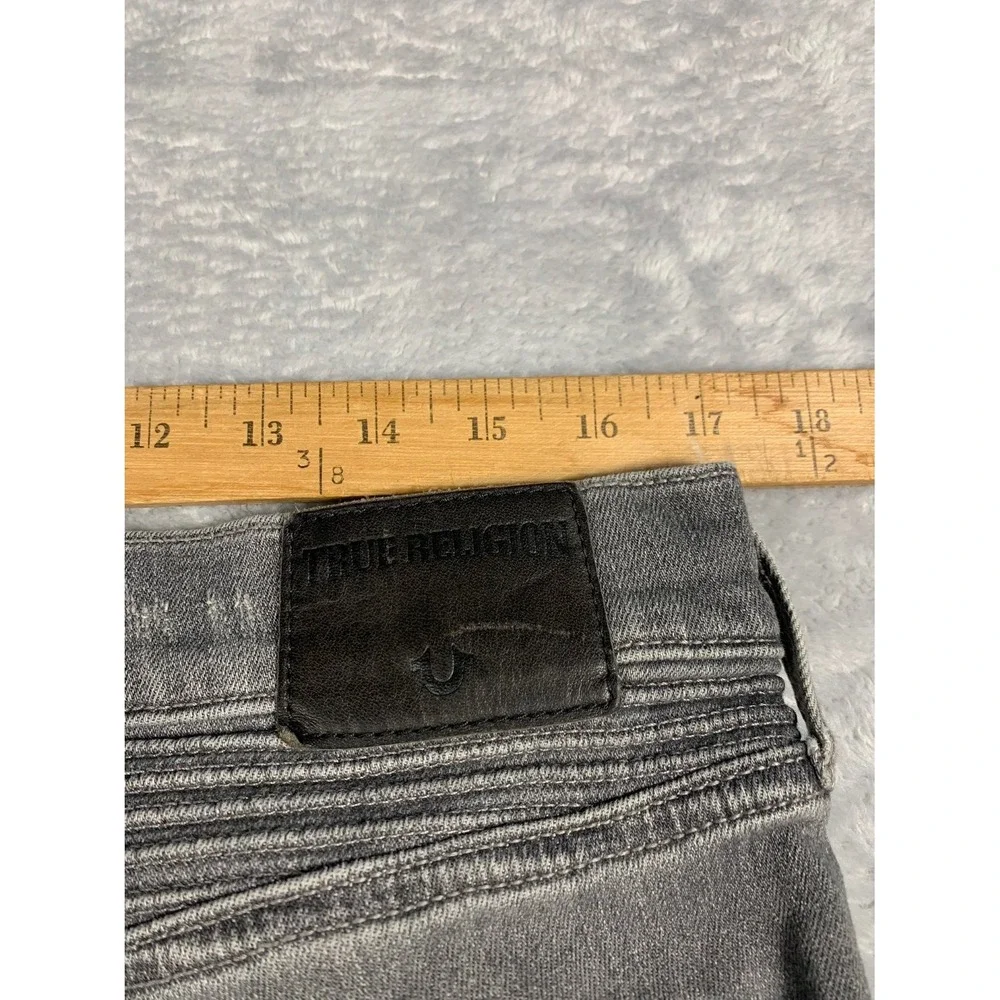 True Religion Biker Jeans Geno Mens 34x34 Gray Denim Moto ribbed knees